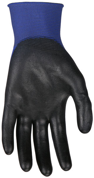 GLOVE NYLON BLUE SHELL;BLACK PU PALM NINJA LITE - Latex, Supported